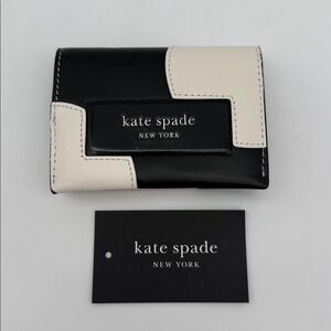 Kate Spade Label Dot Applique Card Case Trifold Wallet Black Multi